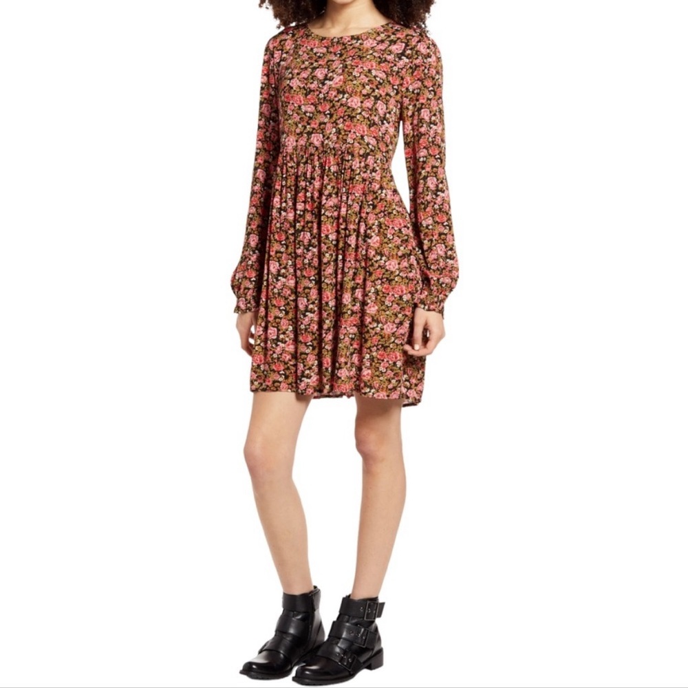 BP Nordstrom Black Rose Long Sleeve Floral Dress Size Medium